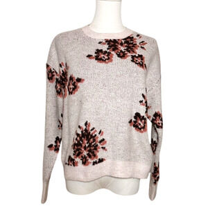 Knox Rose Pink Brown Floral Jacquard Knit Long Sleeve Sweater Small